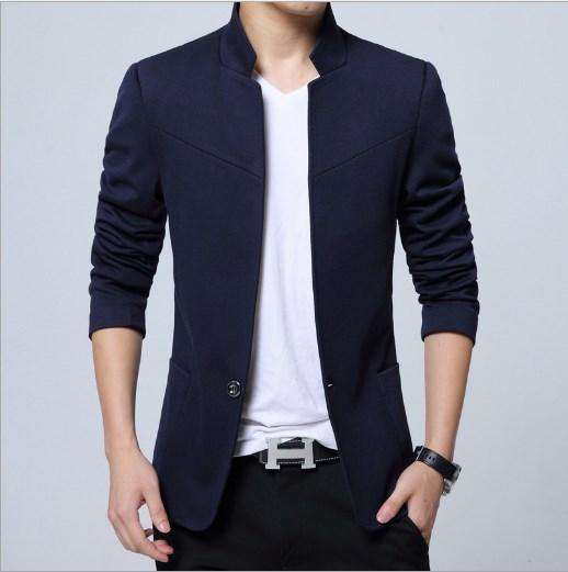 England Style Cotton Mandarin Collar Single Button Blazer