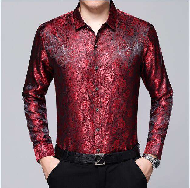 Jacquard Long Sleeve Loose Silk Shirt
