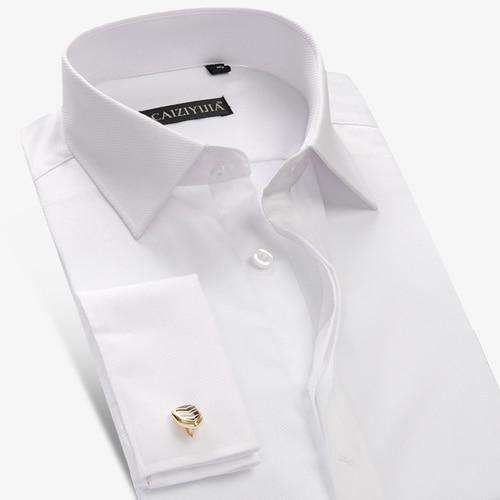 Turn-down Collar Single Breasted Long Sleeve French Cuff White Shirt With Cufflinks
