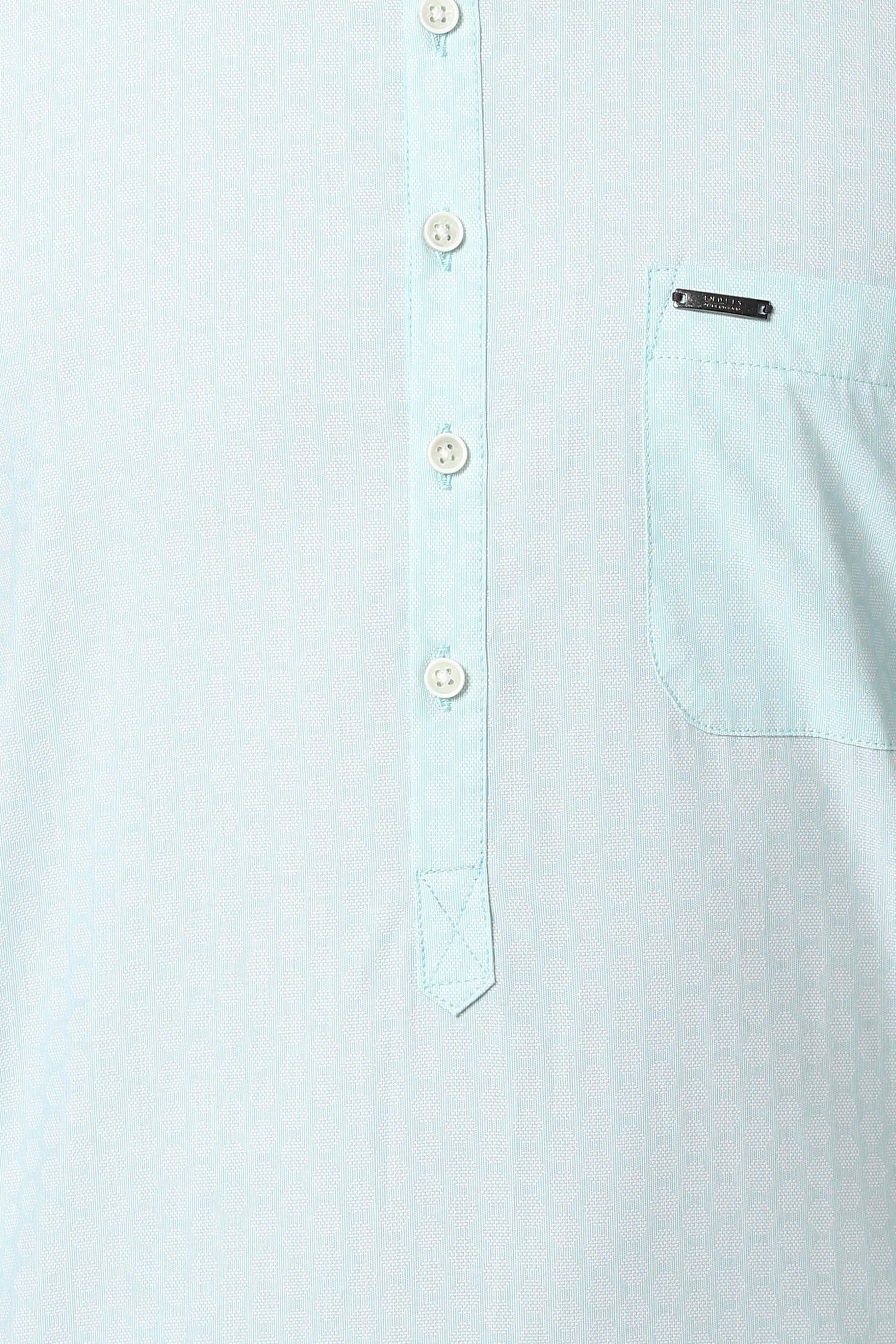Light Green Mandarin Collar Textured Slim Fit Straight Kurta